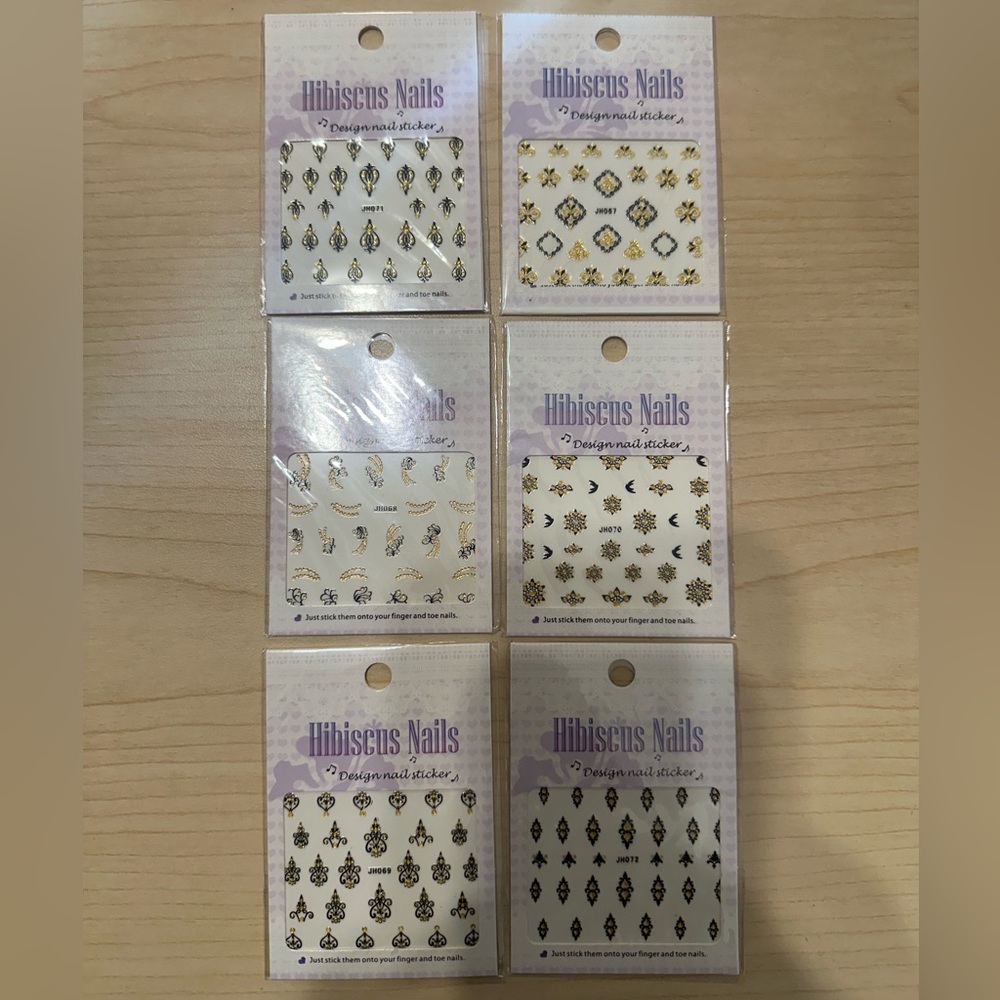 Hibiscus Nails Gold Nail Art Stickers